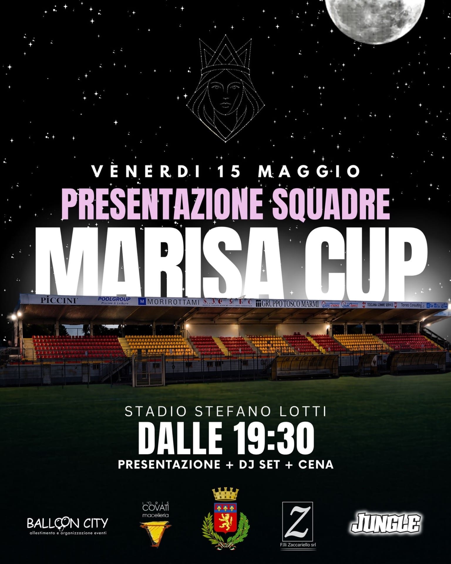 Locandina presentazione squadre Marisa Cup — Venerdì 15 maggio, Stadio Stefano Lotti, dalle 19:30